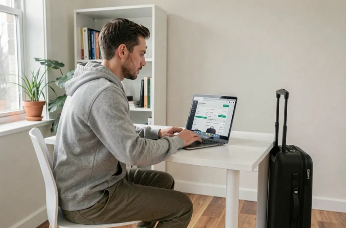 Homme ajoutant un bagage cabine lors de la réservation en ligne sur le site de Transavia