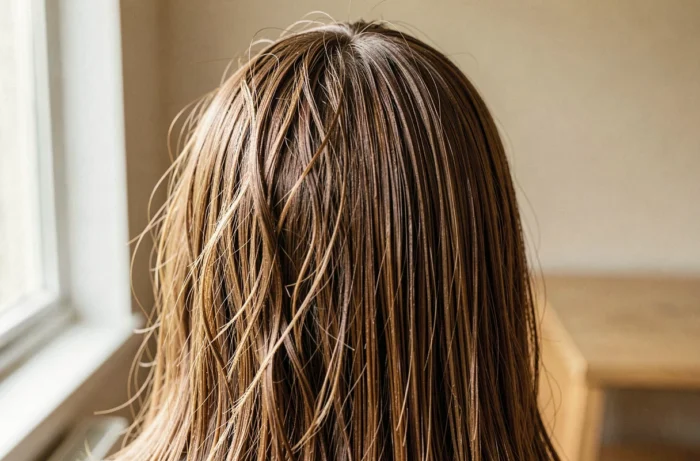 Comparaison visuelle de cheveux abîmés et réparés après application d'un traitement vermogal