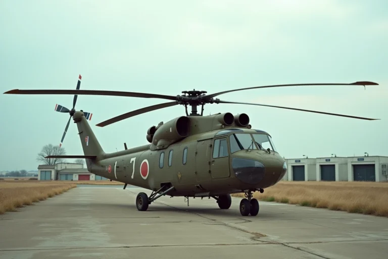 Hélicoptère militaire français Alouette III des années 1960 sur une base aérienne historique, peinture kaki vieillie avec cocarde tricolore de l'armée de l'air française